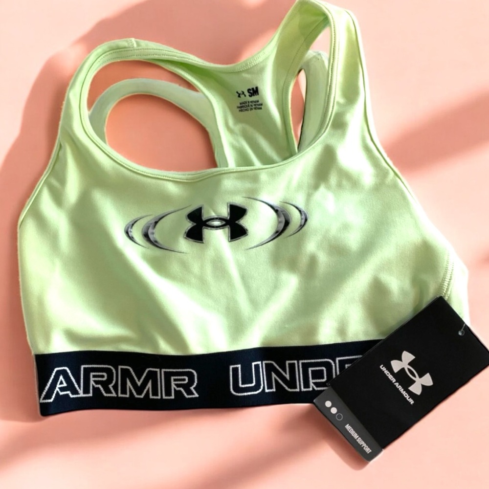 NEW Under Armour Lime Green Black Logo Small Sports Bra